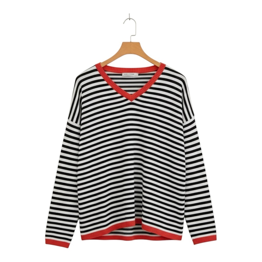 LILLUSORY V-Neck Striped Pullover Sweater Women’s L Color Block Drop Shoulder